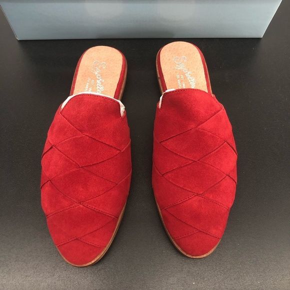 Seychelles Existence Red Suede Basket Weave Flat Mules New in Box - Picture 6 of 13